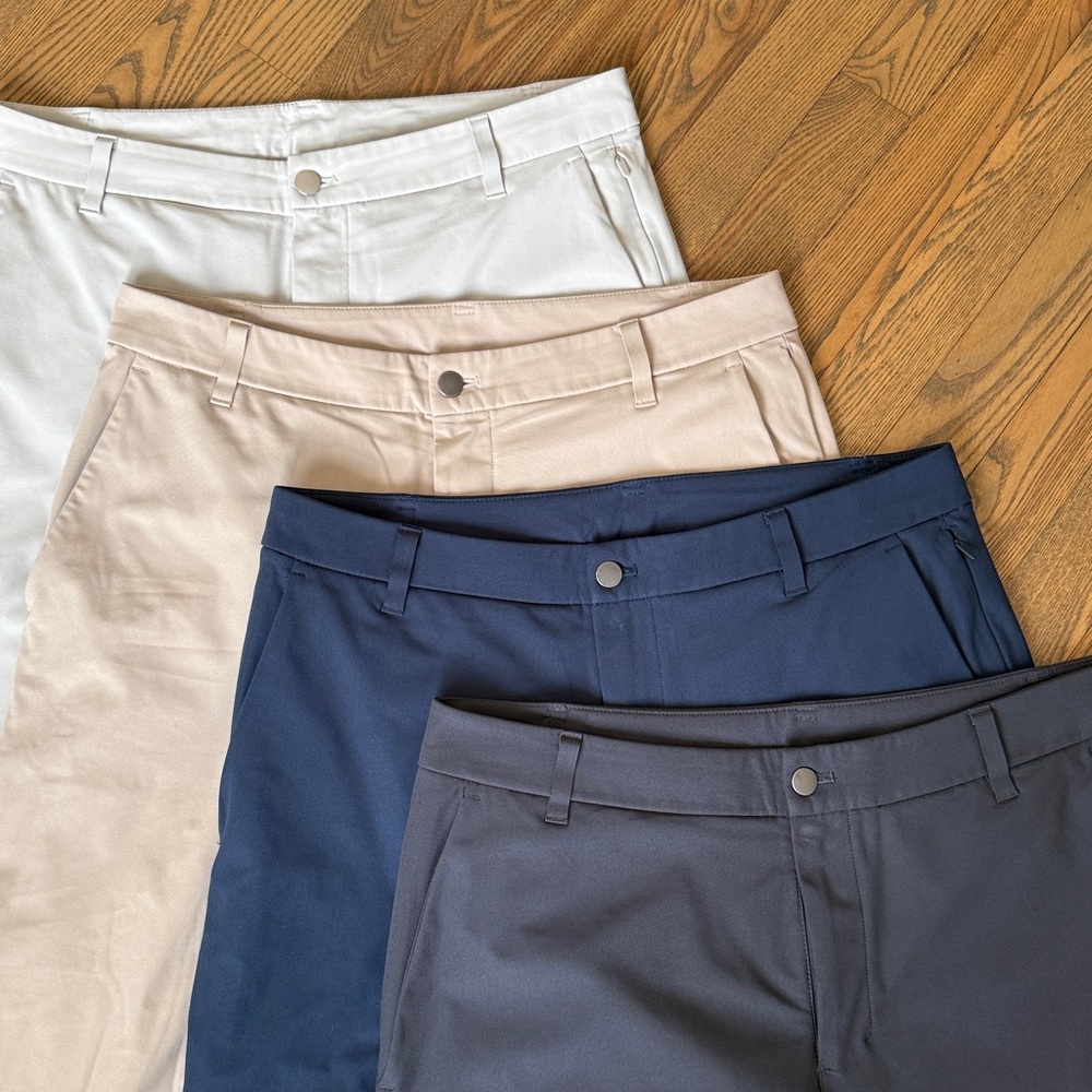 Bundle (4) Lululemon Commission Pants, 34x30 (Stone, Khaki, Navy, Dark Gray)